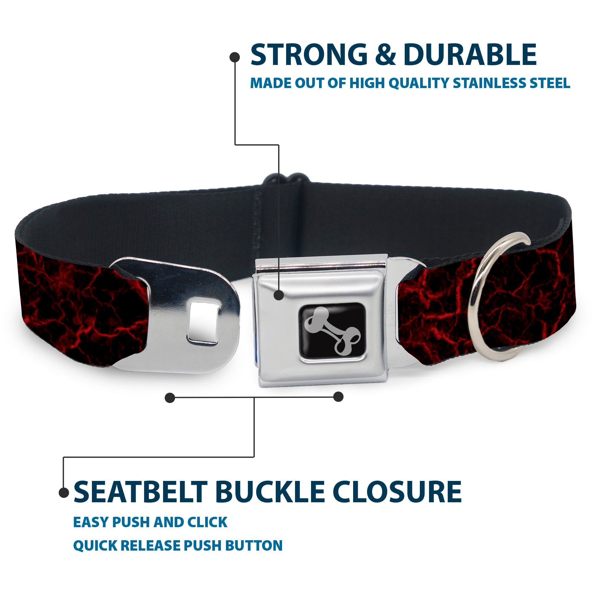 Dog Bone Seatbelt Buckle Collar - Marble Black/Red