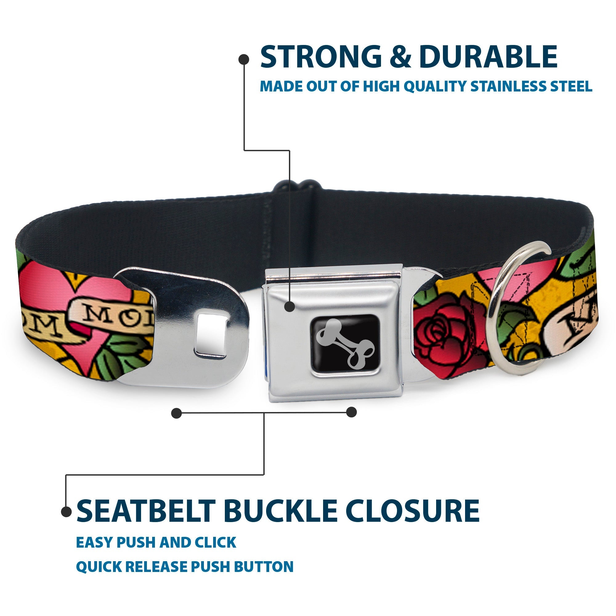 Dog Bone Seatbelt Buckle Collar - Mom & Mom Yellow