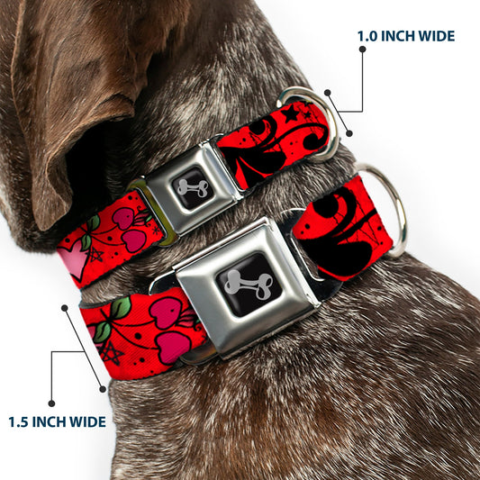 Dog Bone Seatbelt Buckle Collar - Mom & Dad CLOSE-UP Red