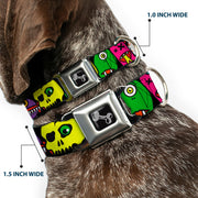 Dog Bone Seatbelt Buckle Collar - Monsters CLOSE-UP Black