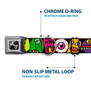 Dog Bone Seatbelt Buckle Collar - Monsters CLOSE-UP Black