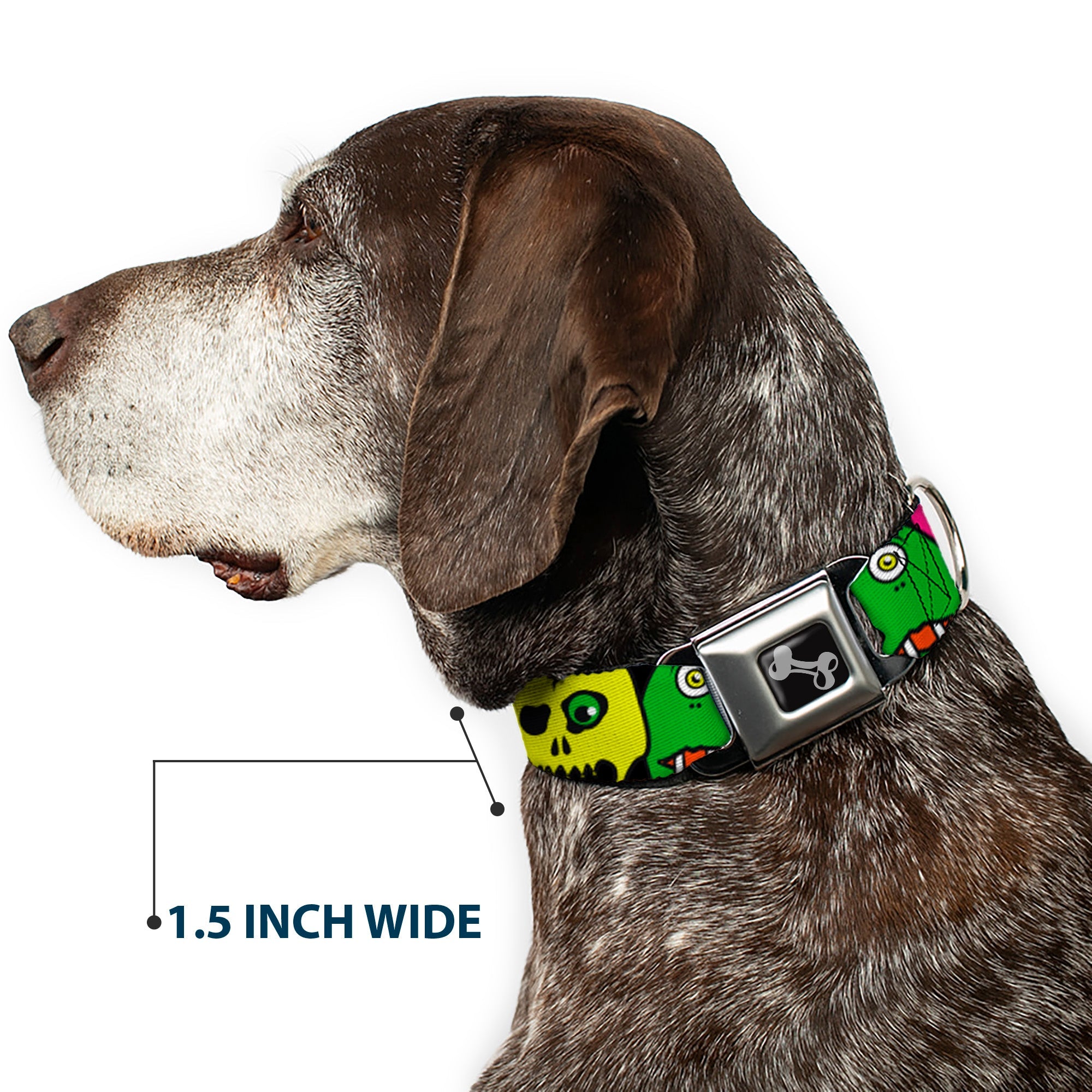 Dog Bone Seatbelt Buckle Collar - Monsters CLOSE-UP Black