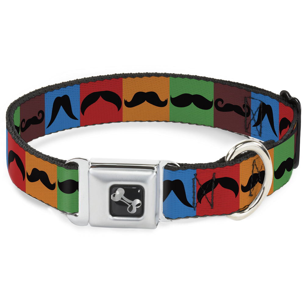 Dog Bone Seatbelt Buckle Collar - Mustaches Multi Color Blocks/Black