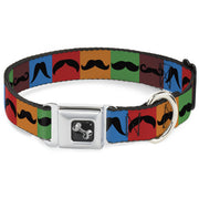 Dog Bone Seatbelt Buckle Collar - Mustaches Multi Color Blocks/Black