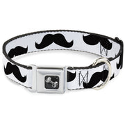 Dog Bone Seatbelt Buckle Collar - Mustaches White/Black