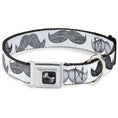 Load image into Gallery viewer, Dog Bone Seatbelt Buckle Collar - Mustaches White/Sketch
