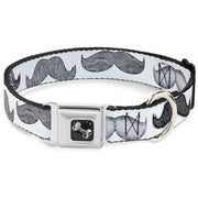 Dog Bone Seatbelt Buckle Collar - Mustaches White/Sketch