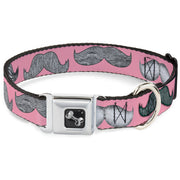 Dog Bone Seatbelt Buckle Collar - Mustaches Pink/Sketch