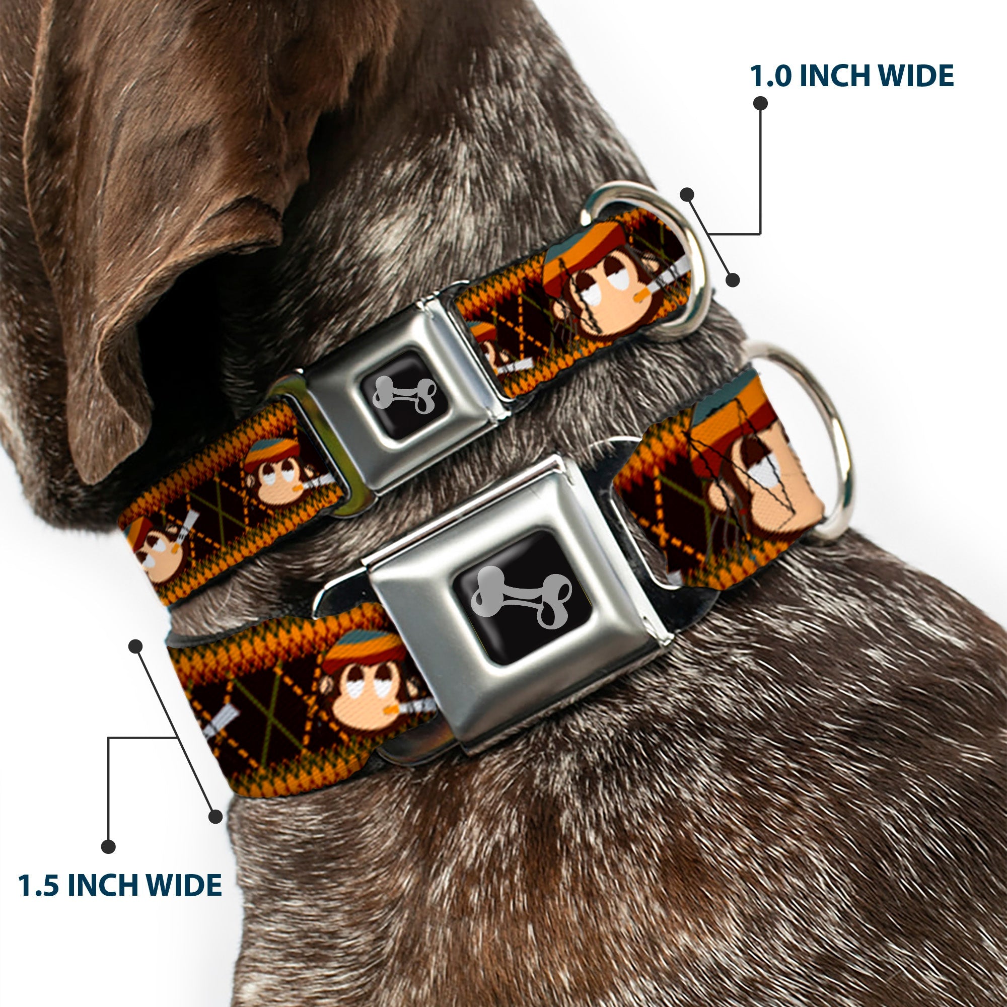 Dog Bone Seatbelt Buckle Collar - Multi Smoking Monkey Argyle Brown