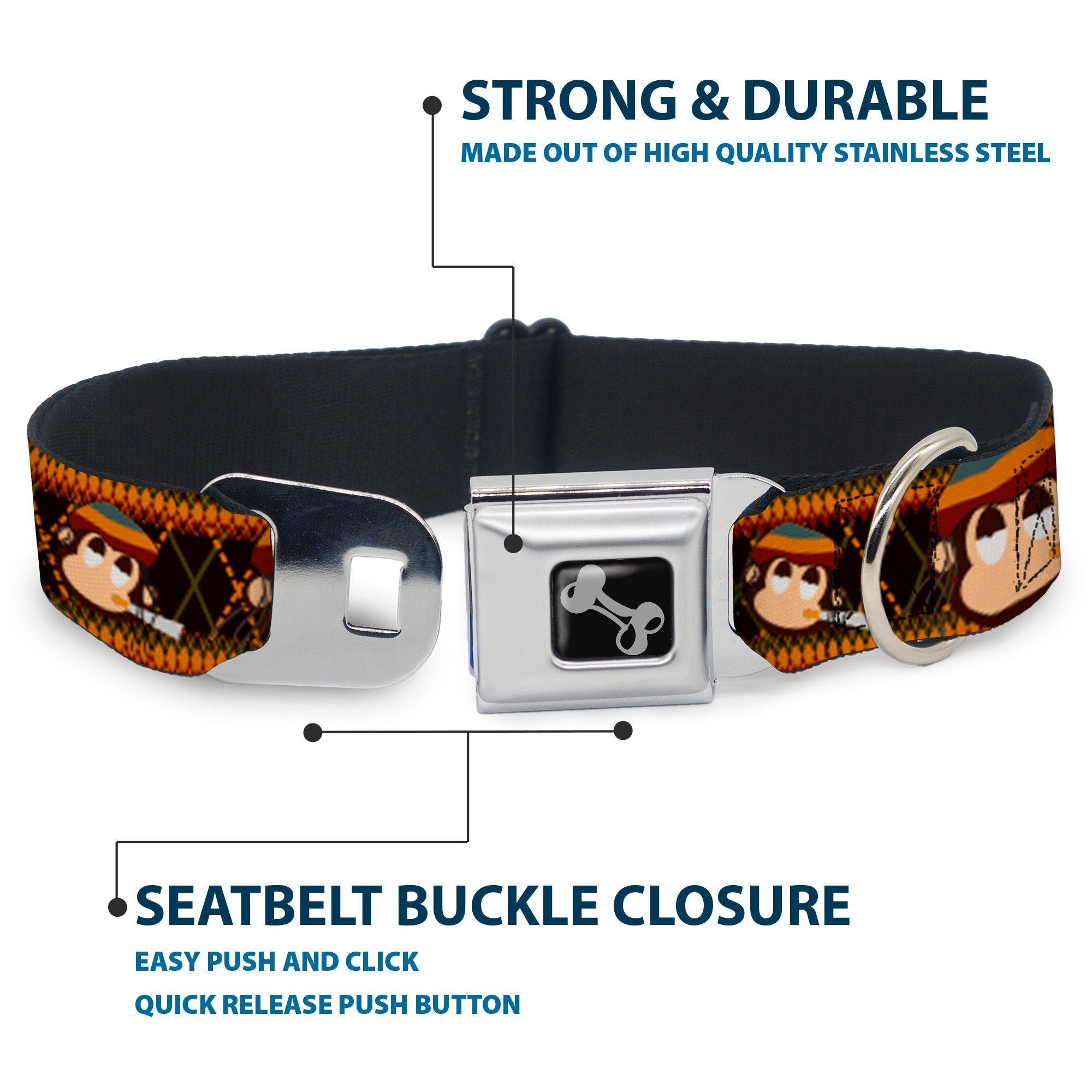 Dog Bone Seatbelt Buckle Collar - Multi Smoking Monkey Argyle Brown