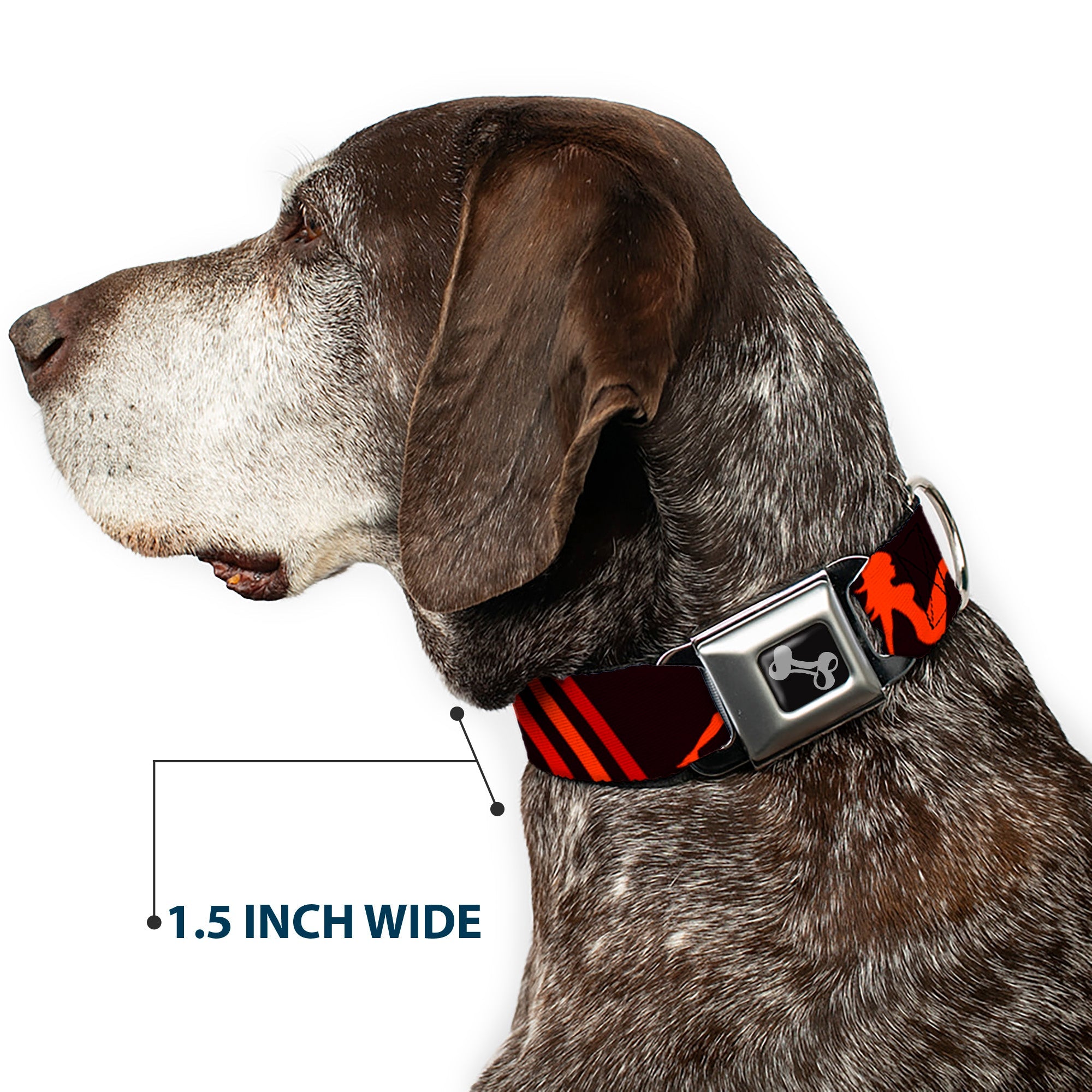 Dog Bone Seatbelt Buckle Collar - Mud Flap Girls w/Stripes Black/Red/Orange