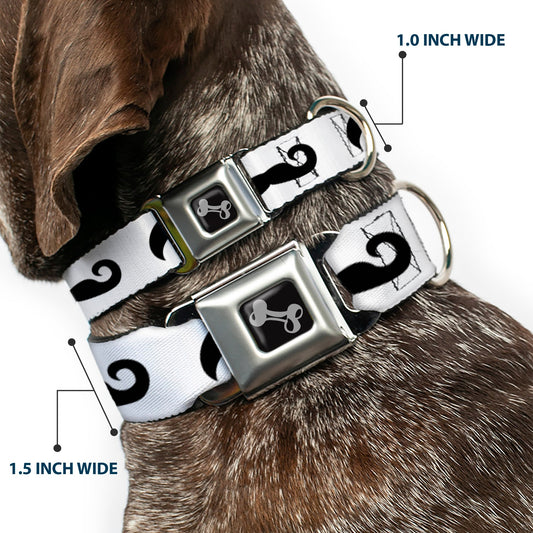 Dog Bone Seatbelt Buckle Collar - Mustaches Straight White/Black