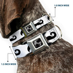 Dog Bone Seatbelt Buckle Collar - Mustaches Straight White/Black