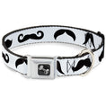 Load image into Gallery viewer, Dog Bone Seatbelt Buckle Collar - Mustaches Straight White/Black
