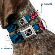 Dog Bone Seatbelt Buckle Collar - Mom & Dad CLOSE-UP Blue w/Sparrows