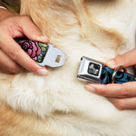 Dog Bone Seatbelt Buckle Collar - Mom & Dad CLOSE-UP Blue w/Sparrows