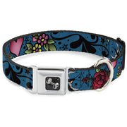Dog Bone Seatbelt Buckle Collar - Mom & Dad CLOSE-UP Blue w/Sparrows