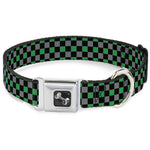 Dog Bone Seatbelt Buckle Collar - Mini Checker Black/Gray/3 Green