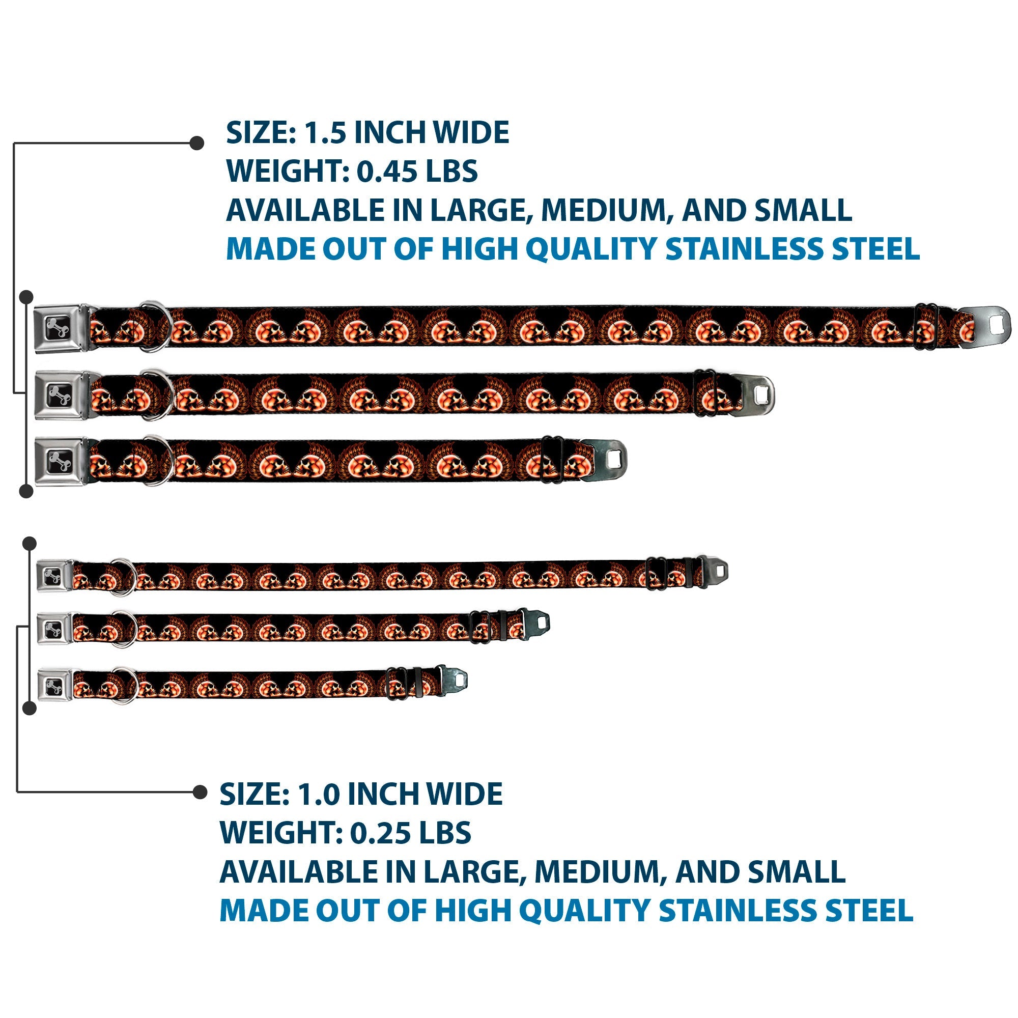Dog Bone Seatbelt Buckle Collar - Mohawk Skulls - NO Star