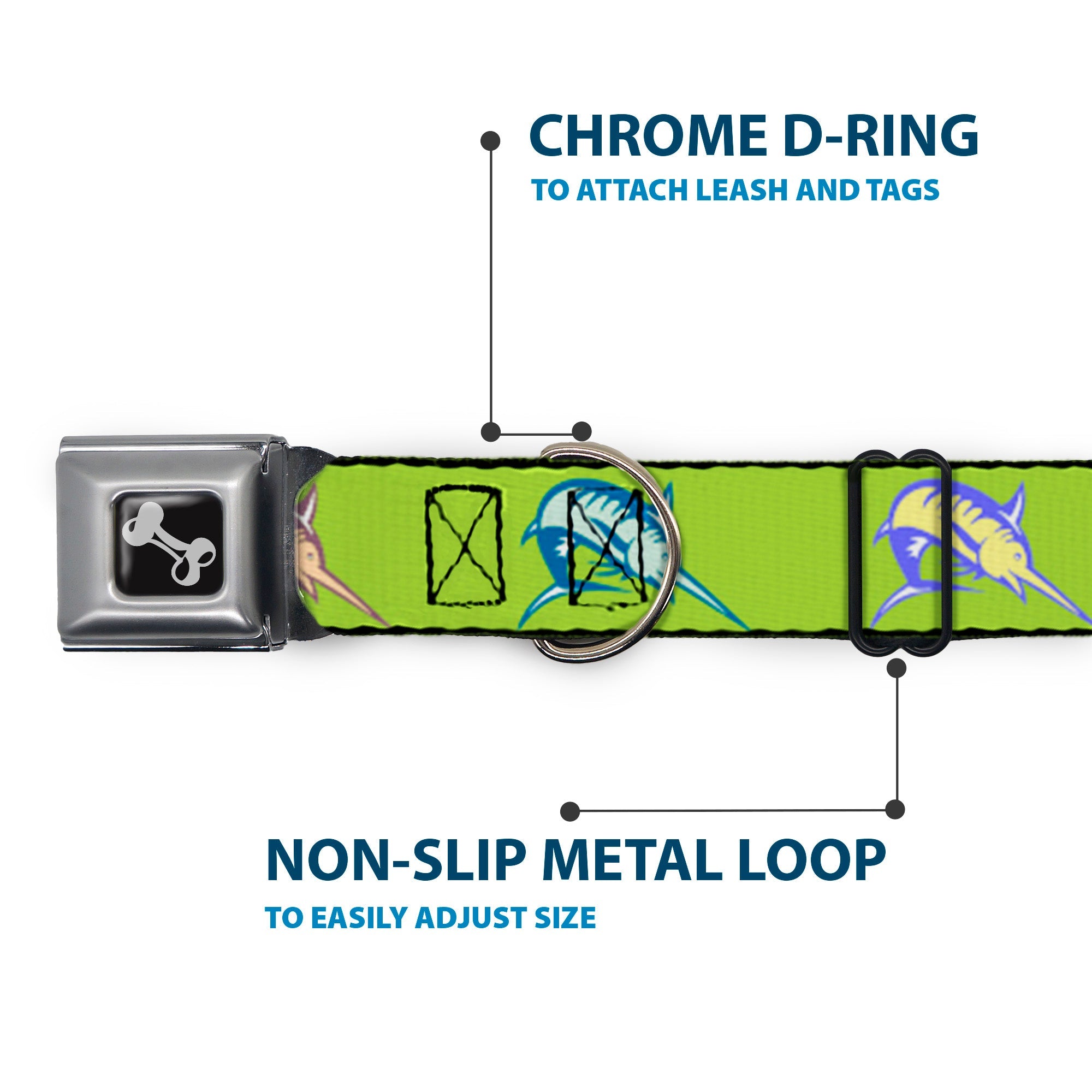 Dog Bone Seatbelt Buckle Collar - Marlin Green/Multi Color