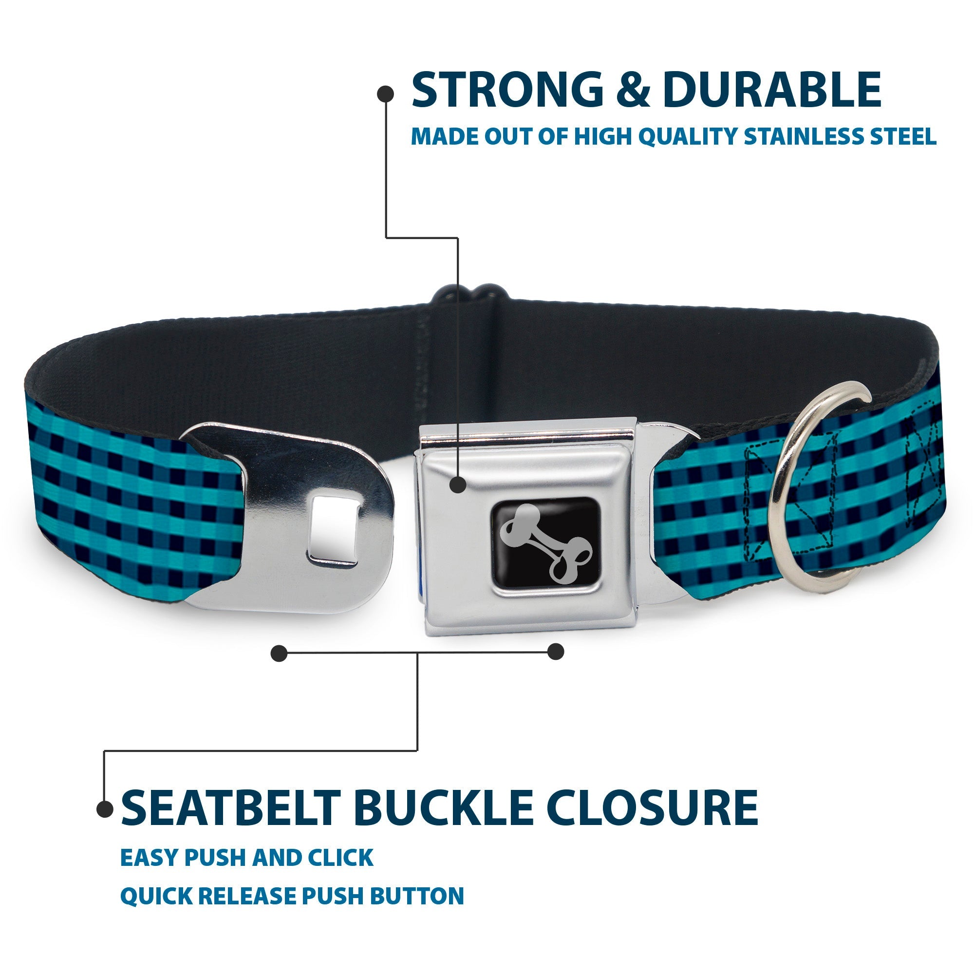 Dog Bone Seatbelt Buckle Collar - Mini Buffalo Plaid Navy/Blue
