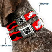 Dog Bone Seatbelt Buckle Collar - Mustaches Red/Brown/White/Black