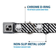Dog Bone Seatbelt Buckle Collar - Metal Skull Black/White