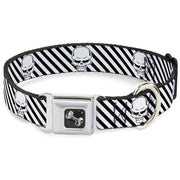 Dog Bone Seatbelt Buckle Collar - Metal Skull Black/White