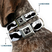 Dog Bone Seatbelt Buckle Collar - Multi Mustaches Sketch White/Black