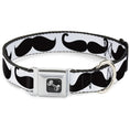 Load image into Gallery viewer, Dog Bone Seatbelt Buckle Collar - Multi Mustaches Sketch White/Black
