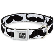 Dog Bone Seatbelt Buckle Collar - Multi Mustaches Sketch White/Black