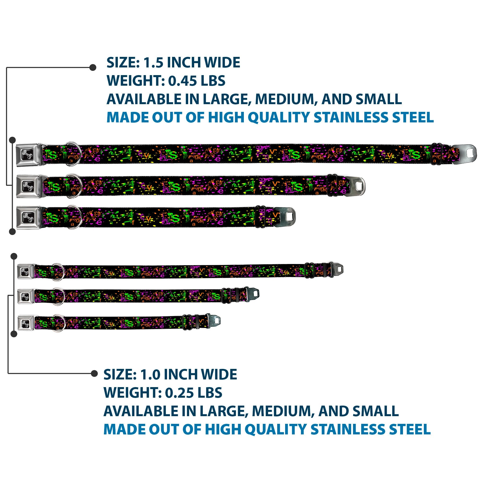 Dog Bone Seatbelt Buckle Collar - Nautical Star Splatter Black/Neon