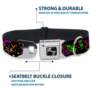 Dog Bone Seatbelt Buckle Collar - Nautical Star Splatter Black/Neon