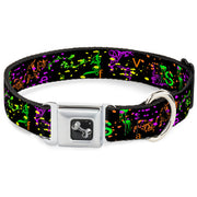 Dog Bone Seatbelt Buckle Collar - Nautical Star Splatter Black/Neon