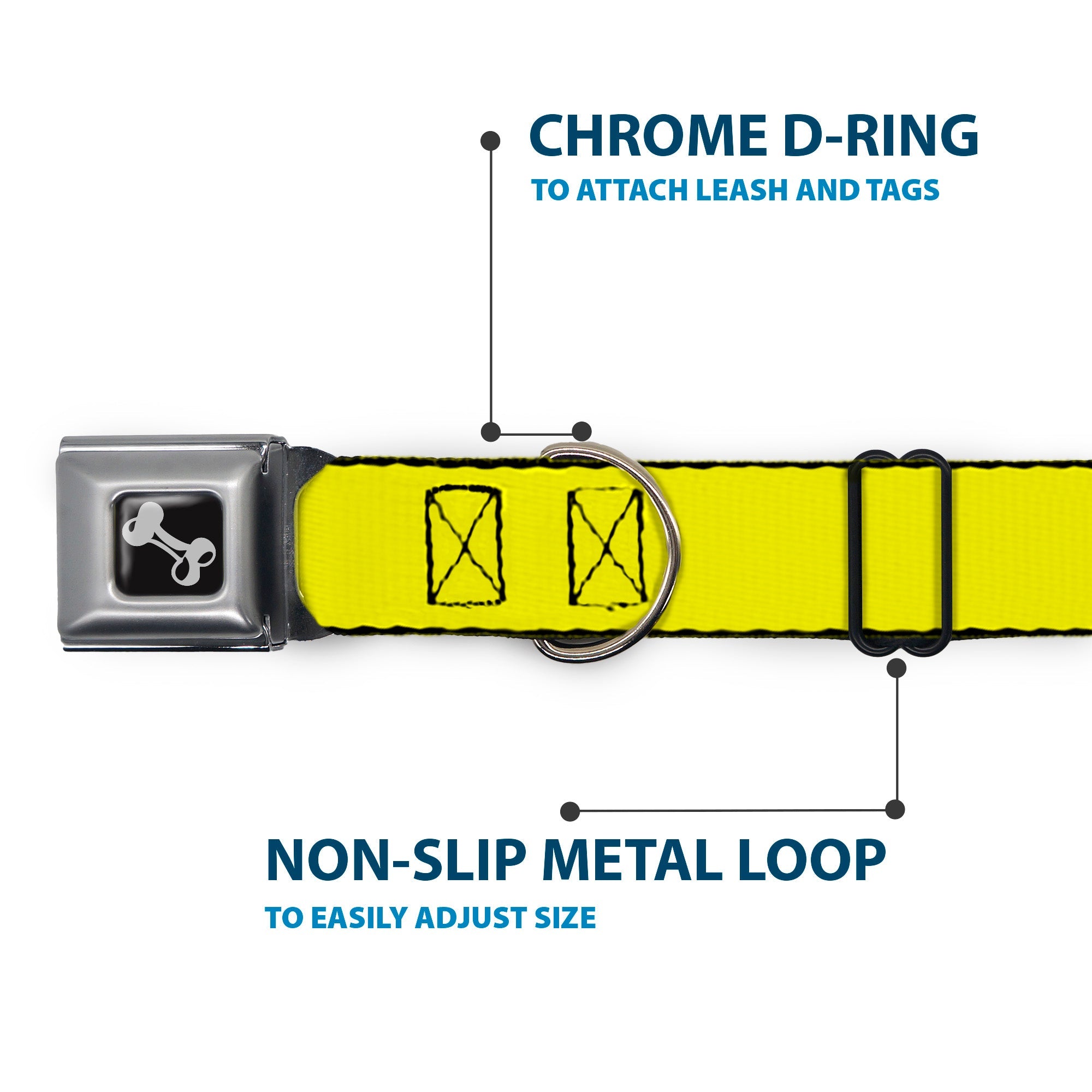 Dog Bone Seatbelt Buckle Collar - Neon Yellow