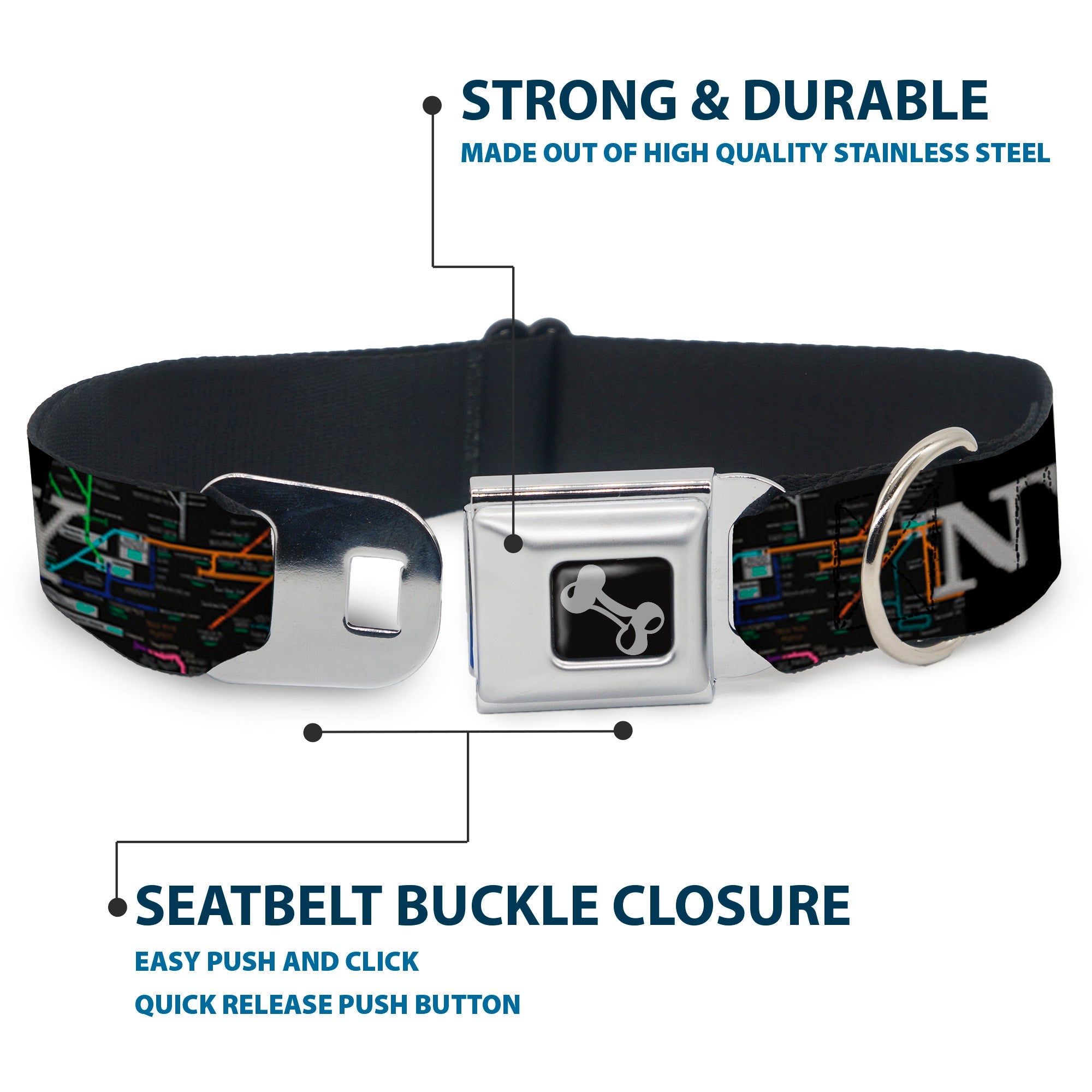 Dog Bone Seatbelt Buckle Collar - New York Subway