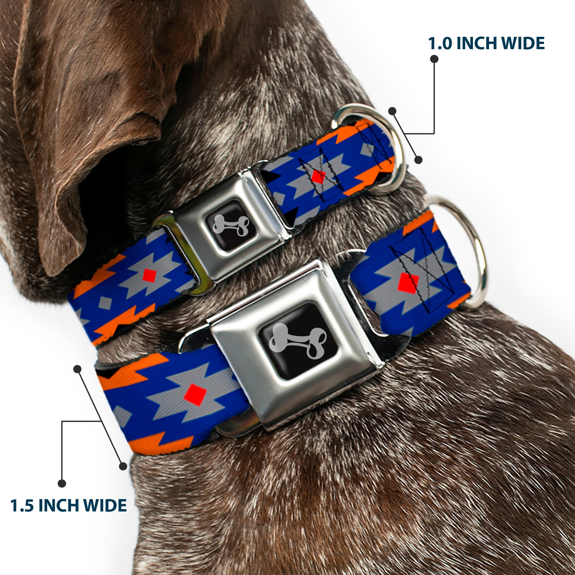 Dog Bone Seatbelt Buckle Collar - Navajo Gray/Blue/Orange/Black