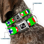 Dog Bone Seatbelt Buckle Collar - Nautical Flags Green/Multi Color