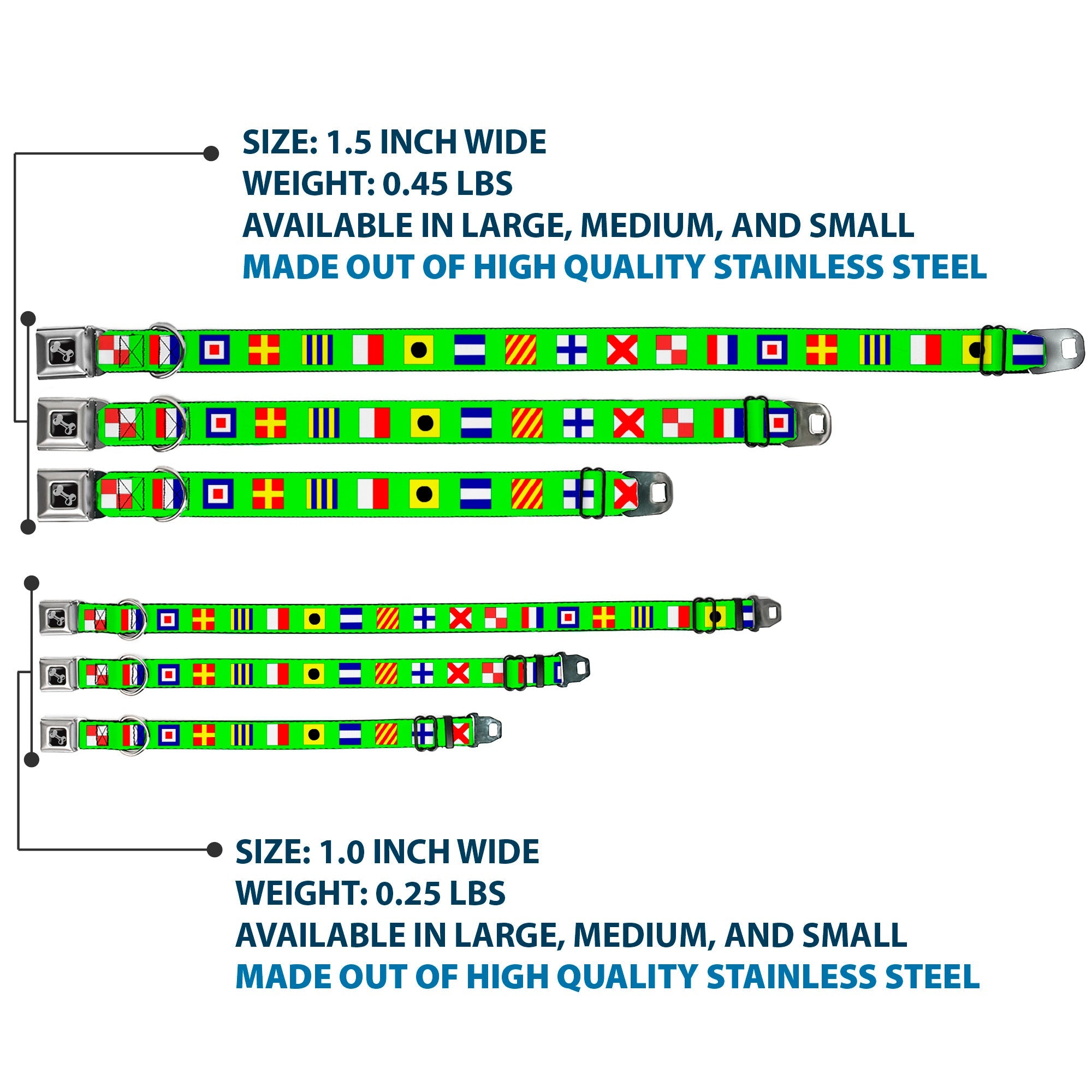 Dog Bone Seatbelt Buckle Collar - Nautical Flags Green/Multi Color