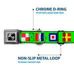Dog Bone Seatbelt Buckle Collar - Nautical Flags Green/Multi Color