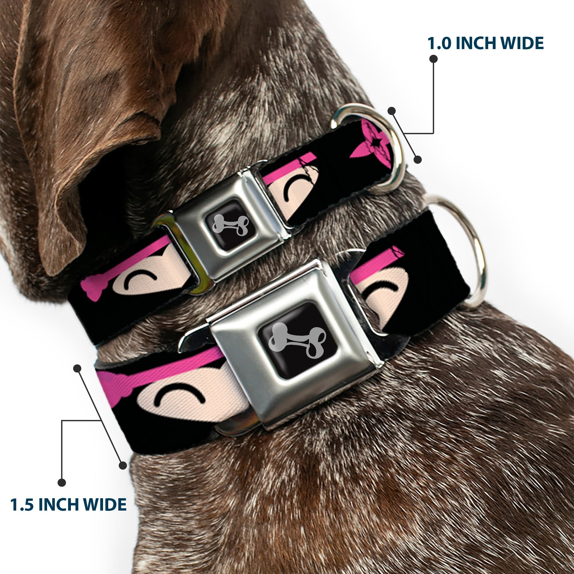 Dog Bone Seatbelt Buckle Collar - Ninja Star Black/Pink