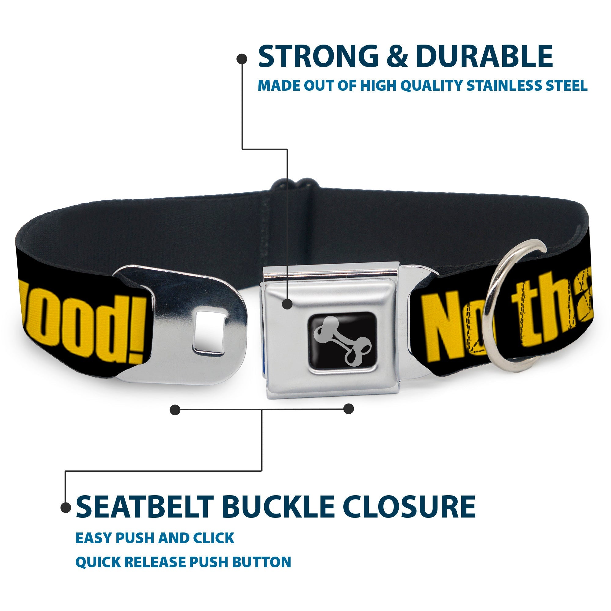 Dog Bone Seatbelt Buckle Collar - NO THANKS, I'M GOOD! Black/Gold
