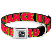 Dog Bone Seatbelt Buckle Collar - NO CHANCE BRO Black/Yellow/Red