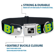 Dog Bone Seatbelt Buckle Collar - NO CHANCE BRO Black/Turquoise/Green
