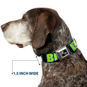 Dog Bone Seatbelt Buckle Collar - NO CHANCE BRO Black/Turquoise/Green