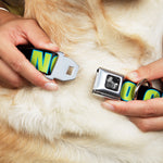 Dog Bone Seatbelt Buckle Collar - NO CHANCE BRO Black/Turquoise/Green