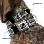 Dog Bone Seatbelt Buckle Collar - Native American Skull Black/White