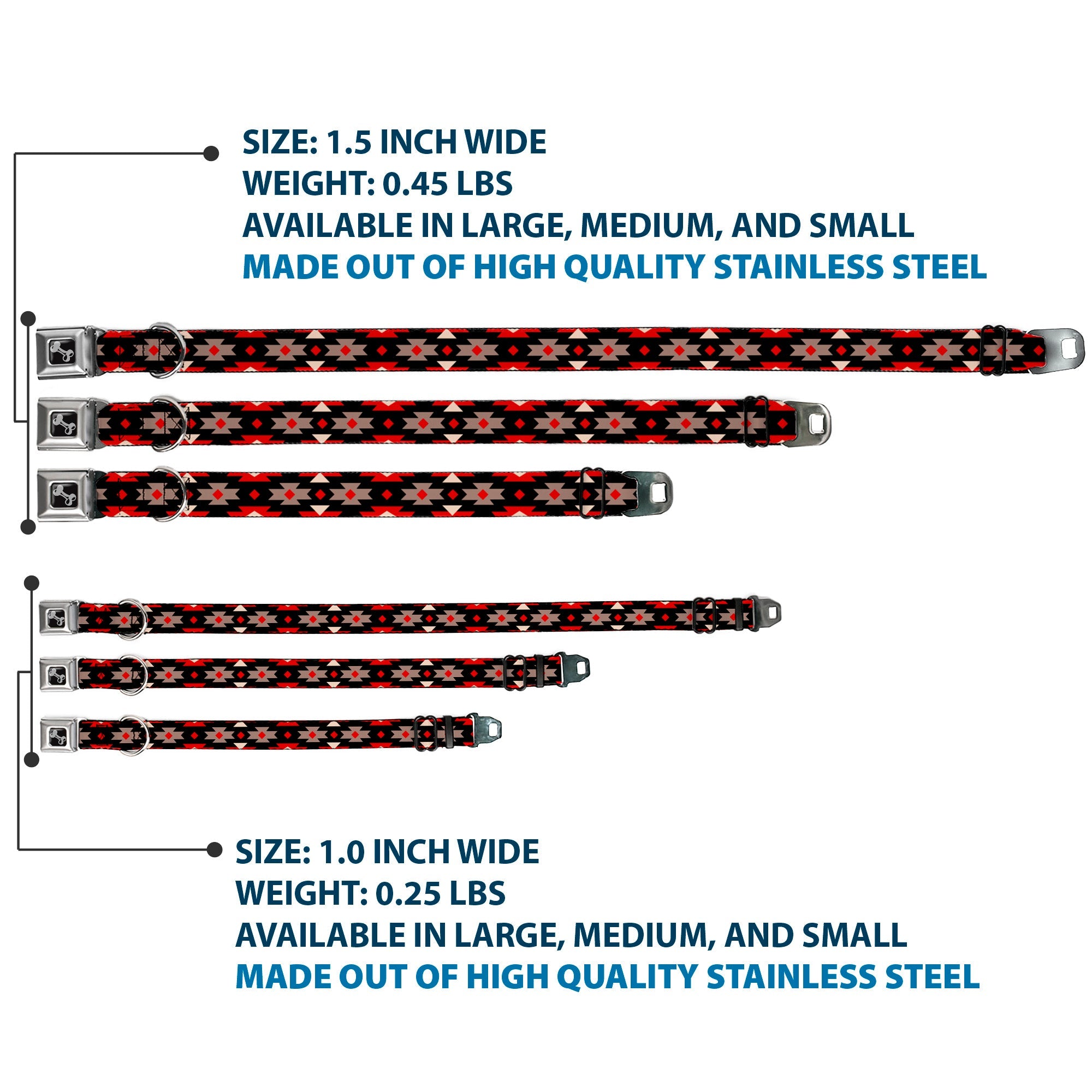 Dog Bone Seatbelt Buckle Collar - Navajo Red/Black/Gray/Red