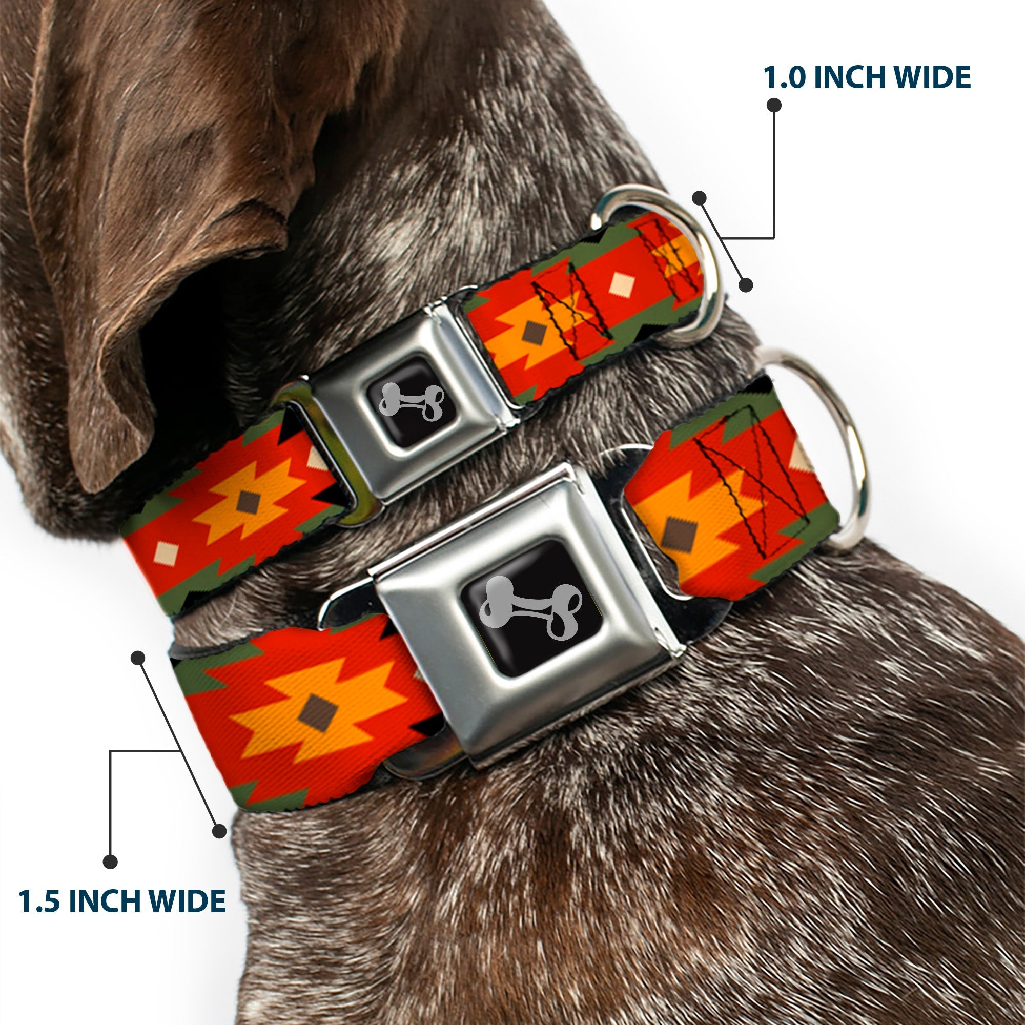 Dog Bone Seatbelt Buckle Collar - Navajo Tan/Rust/Olive/Black