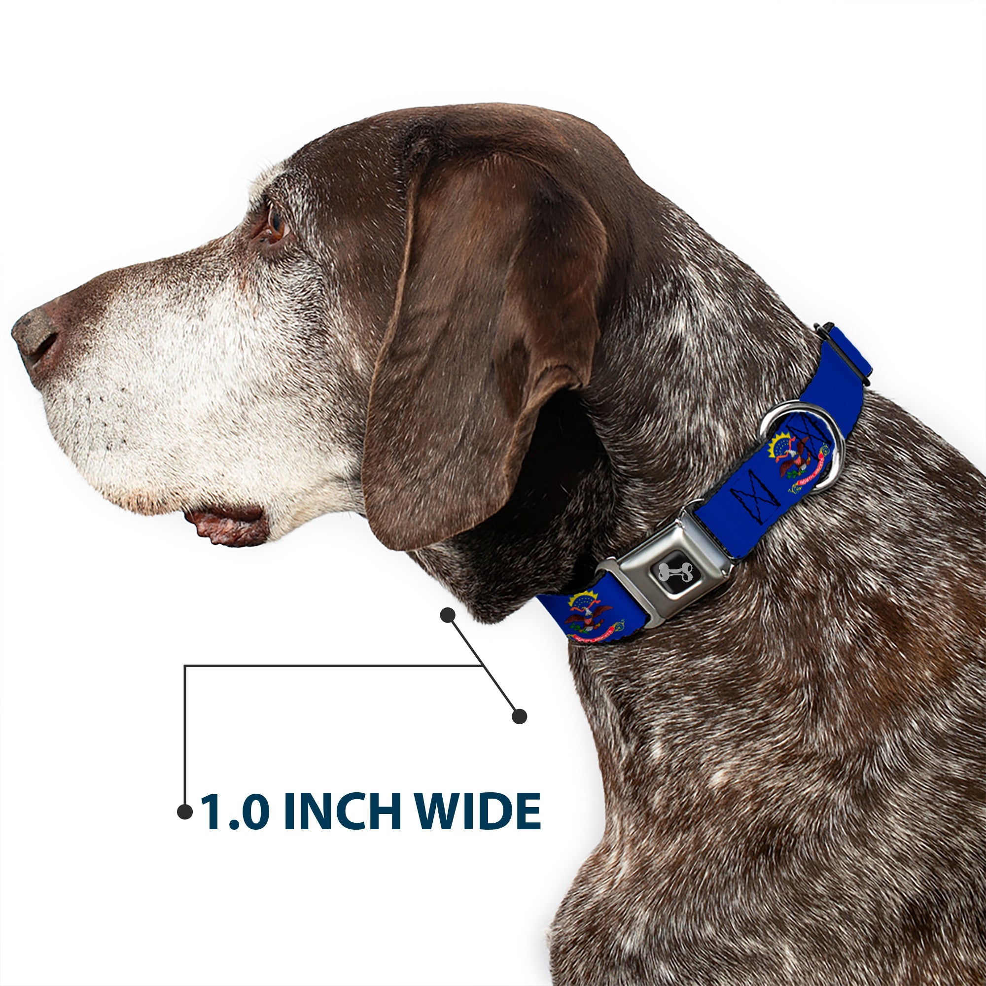 Dog Bone Seatbelt Buckle Collar - North Dakota Flags